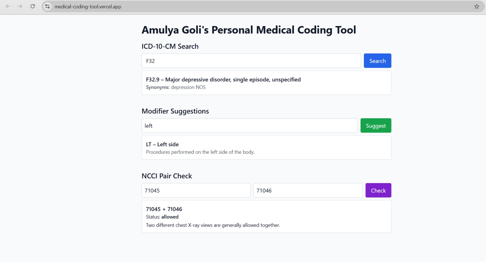 Medical Coding Tool screenshot